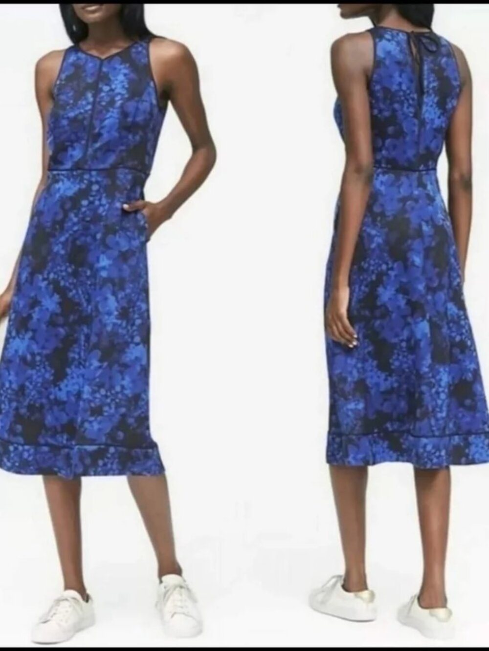 Banana Republic Blue Floral Midi Dress Sleeveless, Size 4